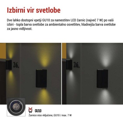 Vrtna stenska svetilka OCULUS, 8,8 x 6,7 x 15,3 cm, 2 x GU10, 2× 7W
