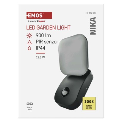 LED záhradné nástenné svietidlo NIKA, senzor súmraku, 12 x 12 x 20 cm, 12,8 W, teplá biela