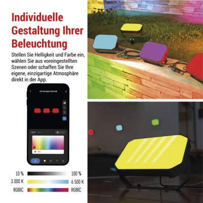 GoSmart LED-Außenstrahler, Starter-Set, 3-teilig, 14 W, RGBIC dimmbar, WiFi