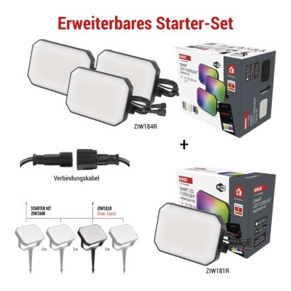 GoSmart LED-Außenstrahler, Starter-Set, 3-teilig, 14 W, RGBIC dimmbar, WiFi