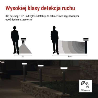 Lampa LED Garden TERION solarna 50 cm, ciepła biel, max 200 lm, IP44, PIR