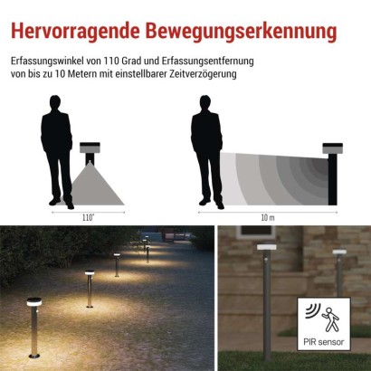 LED Solar-Garten-Pollerleuchte TERION mit Dämmerungssensor, 12,5 x 12,5 x 80 cm