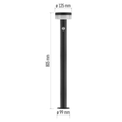 LED napelemes kerti oszloplámpa TERION szürkületérzékelővel, 12,5 x 12,5 x 80 cm