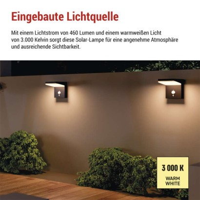 LED Solar-Garten-Wandleuchte VEREA mit Dämmerungssensor, 10,7 x 15,4 x 13 cm