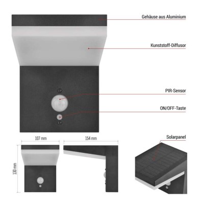 LED Solar-Garten-Wandleuchte VEREA mit Dämmerungssensor, 10,7 x 15,4 x 13 cm