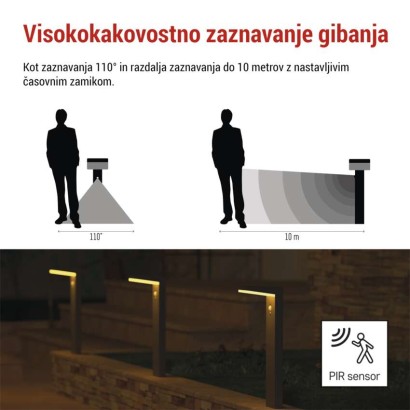 Vrtna LED stenska svetilka VEREA s PIR senzorjem, 10,7 x 15,4 x 50 cm
