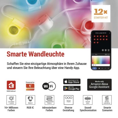 GoSmart LED-Strahler - 255 cm Kette, 12 Teile, 7 W, RGBIC+CCT, dimmbar, WiFi