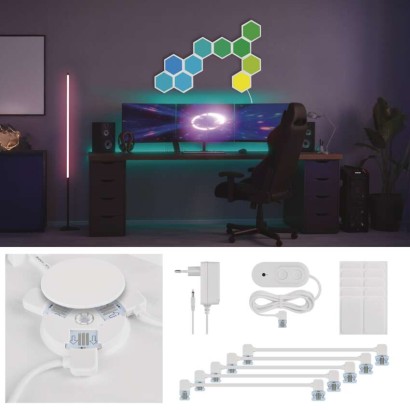 GoSmart LED-Leuchte Hexagon, Starter-Set, 10 Teile, 19 W, RGBIC dimmbar, WiFi
