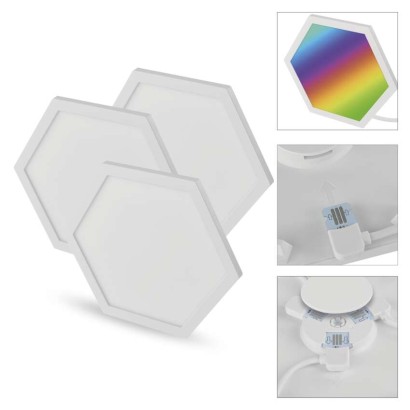 GoSmart LED-Leuchte Hexagon, Erweiterungsset, 3-teilig, 1,8W, RGBIC dimmbar, WiFi