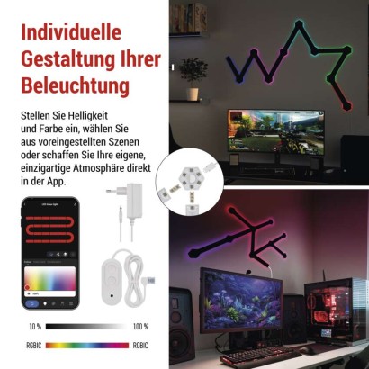 GoSmart LED Leuchte Lines schwarz, 9 Teile, 34 W, RGBIC dimmbar, WiFi