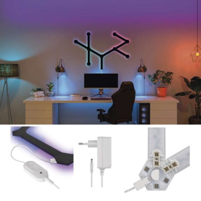 GoSmart LED Leuchte Lines schwarz, 9 Teile, 34 W, RGBIC dimmbar, WiFi