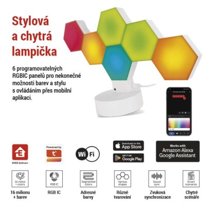 GoSmart LED stolní lampa Hexagon bílá, 6 dílů, RGBIC stmívatelná, WiFi
