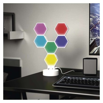 GoSmart LED-Tischleuchte Hexagon weiß, 6-teilig, RGBIC dimmbar, WiFi