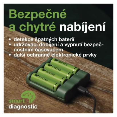 Nabíječka baterií GP Everyday B421 + 4× AA ReCyko 2700 + USB