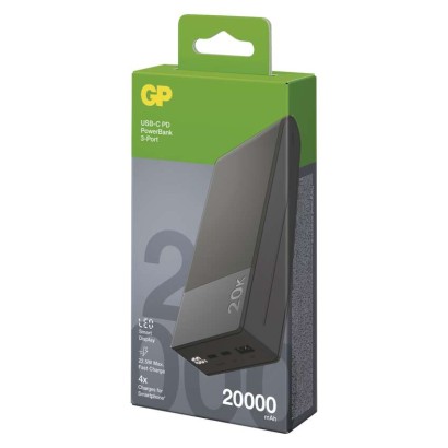 GP M2+ Series powerbank, 20 000 mAh, 22,5 W, siva