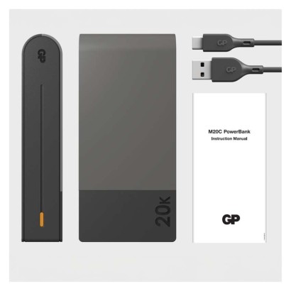 GP M2+ Series powerbank, 20 000 mAh, 22,5 W, siva