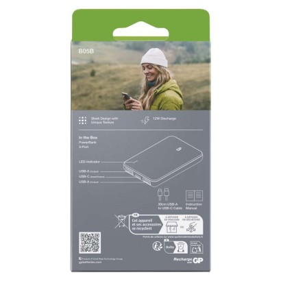 GP Powerbank B+ Series, 5 000 mAh, 12 W, zöldesszürke