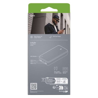 GP Powerbank B+ Series, 20 000 mAh, 15 W, fekete