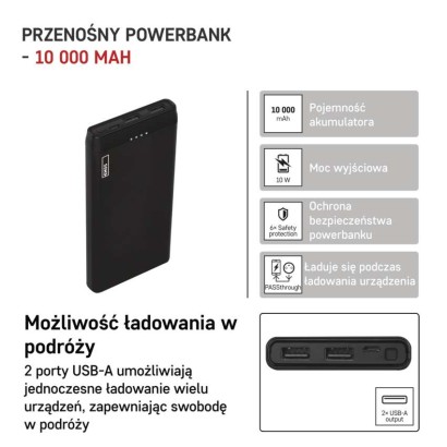 Powerbank EMOS ALPHA 10S, 10 000 mAh, 10 W, czarny