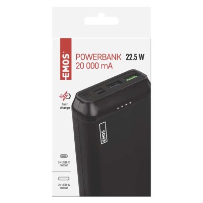 Powerbanka EMOS AlphaQ2 20, 20 000 mAh, 22,5 W, černá