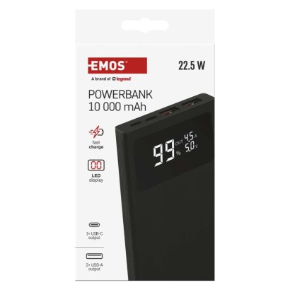 Powerbank EMOS BetaQ 10, 10 000 mAh, 22,5 W, schwarz
