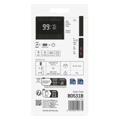 Powerbank EMOS BetaQ 10, 10 000 mAh, 22,5 W, schwarz