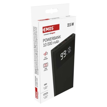 Powerbank EMOS BetaQ 10, 10 000 mAh, 22,5 W, schwarz