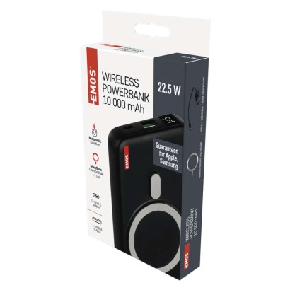 EMOS Powerbank WI 1023D, 10 000 mAh, 22,5 W+Wireless, fekete