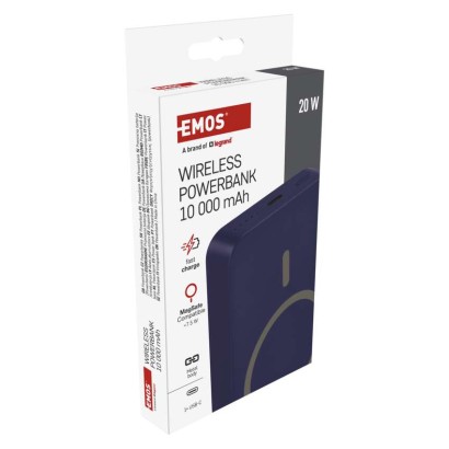 EMOS Powerbank WI 1046, 10 000 mAh, 20 W+Wireless, kék