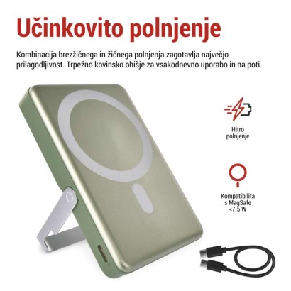EMOS powerbank WI 1031, 10 000 mAh, 20 W+Wireless, army-green