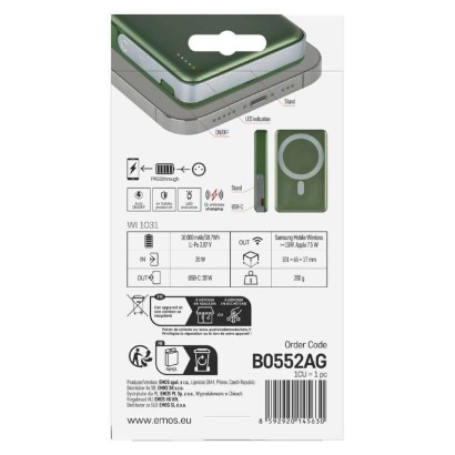 EMOS Powerbank WI 1031, 10 000 mAh, 20 W+Wireless, army-green