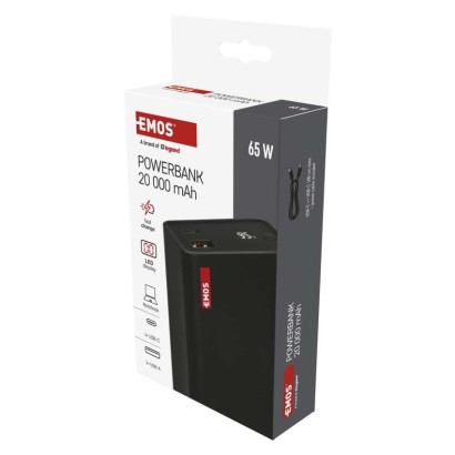 EMOS Powerbank NTBF20, 20 000 mAh, 65 W PD, fekete