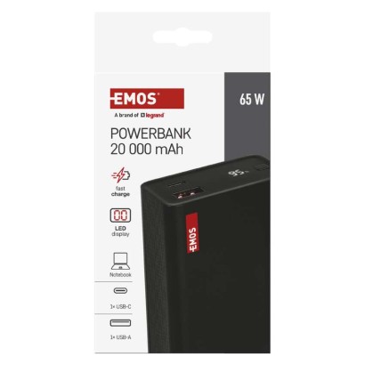 EMOS Powerbank NTBF20, 20 000 mAh, 65 W PD, fekete