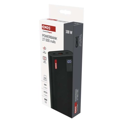 EMOS Powerbank NTBF30, 27 000 mAh, 100 W PD, fekete