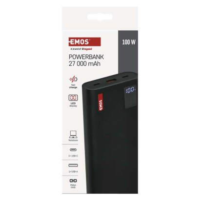 EMOS Powerbank NTBF30, 27 000 mAh, 100 W PD, fekete