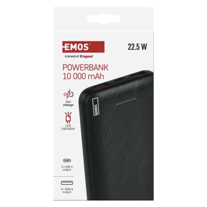 EMOS AlphaQ3 powerbank, 10 000 mAh, 22,5 W, črni