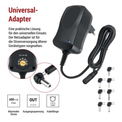 Netzteil 600 mA, universal, schaltend + Adapterstecker