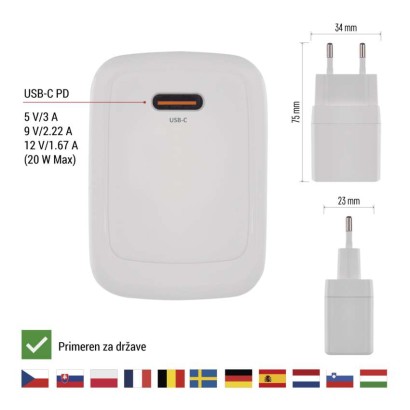 USB polnilec hišni GaN PD 20 W max.
