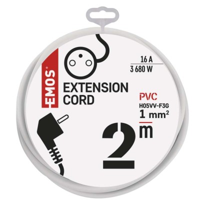Przedłużacz 2 m / 1 gniazdo / biały / PVC / 1 mm2
