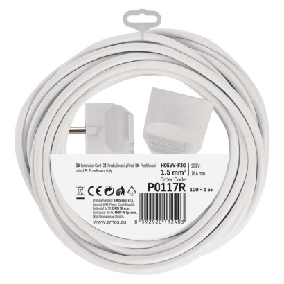 Przedłużacz 7 m / 1 gniazdo / biały / PVC / 1,5 mm2