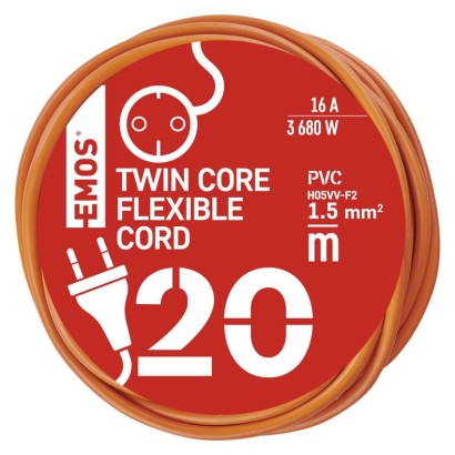 Dvožilni podaljšek 20m / 1 vtičnica / PVC / 230V / 1,5 mm2