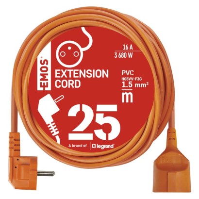 Przedłużacz 25 m / 1 gniazdo / pomarańczowy / PVC / 230 V / 1,5 mm2