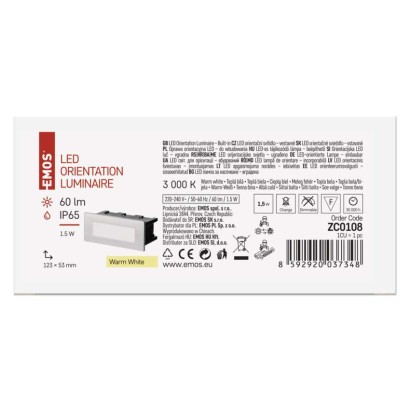5 + 1 Orientacijsko LED svetilo AMAL, vgradna, kvadratna 1,5W WW IP65