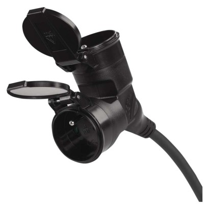 Przedłużacz ogrodowy 15 m / 2 gniazda / czarny / guma / 230 V / 1,5 mm2