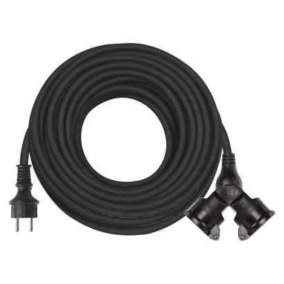 Przedłużacz ogrodowy 25 m / 2 gniazda / czarny / guma / 230 V / 1,5 mm2