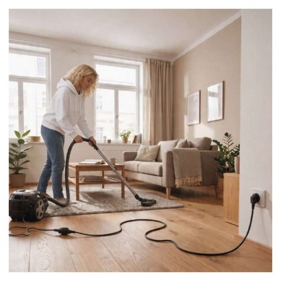 Prodlužovací kabel 1,5 m / 1 zásuvka / černý / PVC / 1 mm2