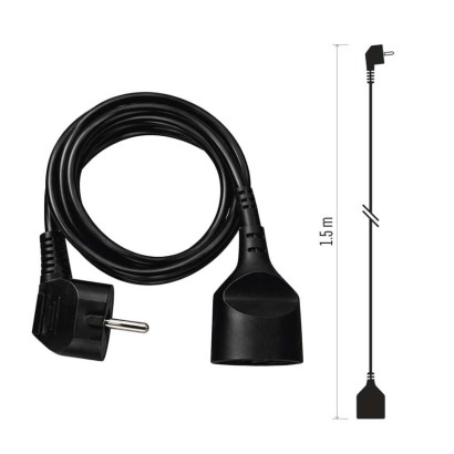 Prodlužovací kabel 1,5 m / 1 zásuvka / černý / PVC / 1 mm2