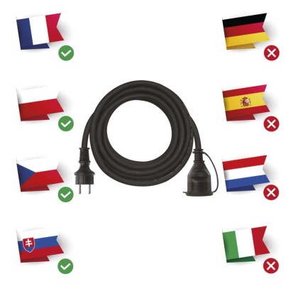 Vonkajší predlžovací kábel 5 m / 1 zásuvka / čierny / guma-neoprén / 230 V / 1,5 mm2