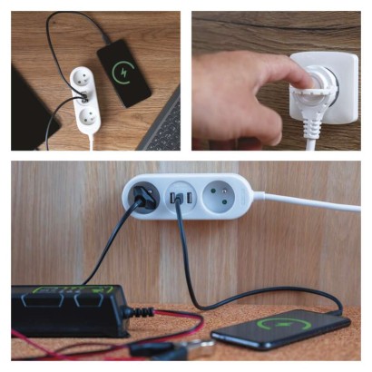 Prodlužovací kabel 1,4 m / 2 zásuvky+2×USB-A+1×USB-C / bílý / PVC / 1,5 mm2