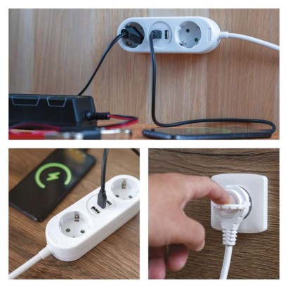 Steckdosenleiste – 2 Steckdosen+2×USB A+1×USB C, 1,5m, 1,5mm2, weiss